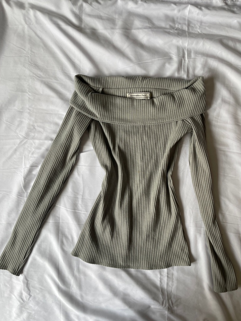 Abercrombie & Fitch Olive Green Off-Shoulder Ribbed Sweater